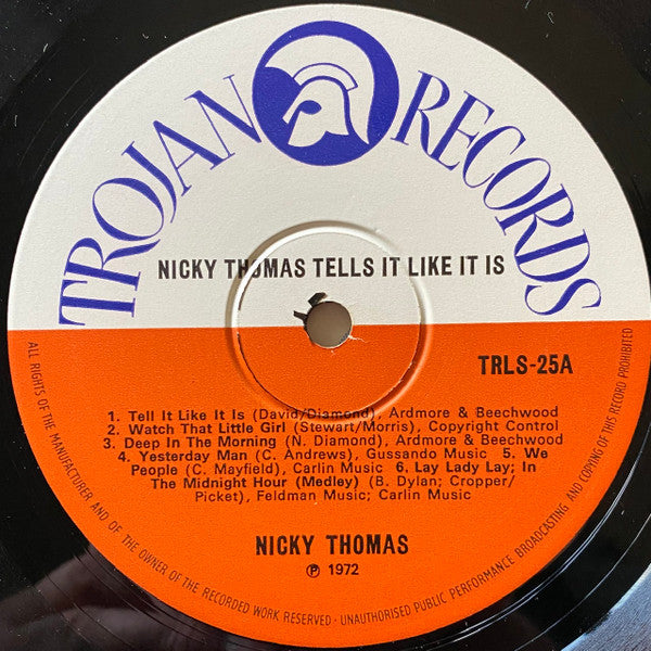 Image of Label Cover of LP - VG/VG - NICKY THOMAS, Tell It Like It Is (Trojan Records; TRLS 25, UK 1972, Laminated Front Sleeve), Conservative grading, just a couple of light marks.,  - 2346282S