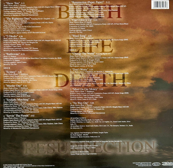 Image of Back Cover of 2xLP - VG/VG - BONE THUGS-N-HARMONY , Btnhresurrection (Ruthless; EPC 496427 1, Europe 2000), Light hairlines. WOL. Edgewear.,  - 4226352E