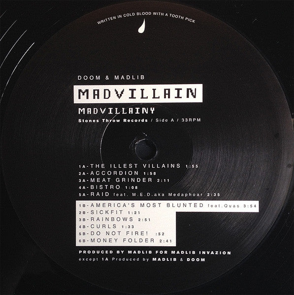 Image of Label Cover of 2xLP - NEW/NEW - MADVILLAIN, Madvillainy (Stones Throw; STH2065LP, US 2021 Reissue), , Madlib wanted to record with Doom. The label found the guy, brought him out to the house in the east Los Angeles hills where they were based at the time. Most of the tracks were written and recorded there, Madlib making beats in a former bomb shelter downstairs, Doom writing on the back porch and recording in a bedroom. Madvillainy with no hooks and dirty beats was released March 23, 2004.  - 60560
