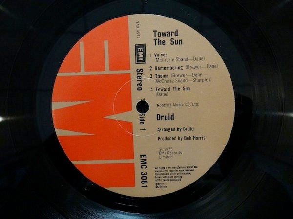 Image of Label Cover of 4423206E: LP - DRUID, Toward the Sun (EMI; EMC3081, UK 1975, Textured Sleeve, Inner)   VG/VG