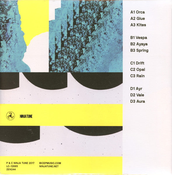 Image of Back Cover of 2xLP - NEW/NEW - BICEP, Bicep (Ninja Tune; ZEN244, UK 2017 Reissue, Gatefold, 2 Inners), , Matt and Andy have pulled off the rarest of feats, to make a singularly unique electronic record founded on the blueprint of classic house, techno, electro and Italo disco, but flipped and morphed into a fresh design bearing the unique Bicep sonic signature. It s a perfectly succinct album: loose, raw and energetic enough for the dancefloor, yet refined, artfully composed and contemplative enoug