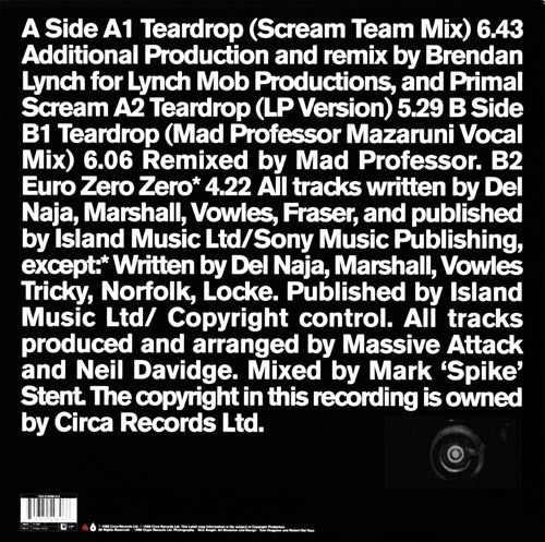 Image of Back Cover of 12" - VG/VG - MASSIVE ATTACK, Tear Drop (Circa ; WBRT 9, UK 1998), Strong VG - light marks, edge & ring wear,  - 4046069S