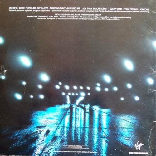 Image of Back Cover of 4614014C: LP - TANGERINE DREAM, Thief (Original Motion Picture Soundtrack)  (Virgin; V 2198, UK 1981) Strong G+, Glossy vinyl with light marks only, Edge wear and pinches  VG/G+