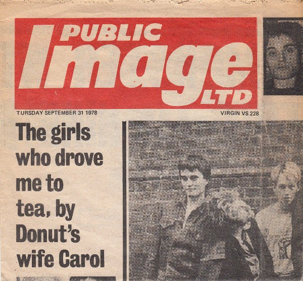 Image of Front Cover of 7" - VG/EX - PUBLIC IMAGE LIMITED (PIL), Public Image / The Cowboy Song (Virgin; VS228, UK 1978, Newspaper Sleeve), Sleeve Folded So It Is Smaller Than 7",  - 2826360E