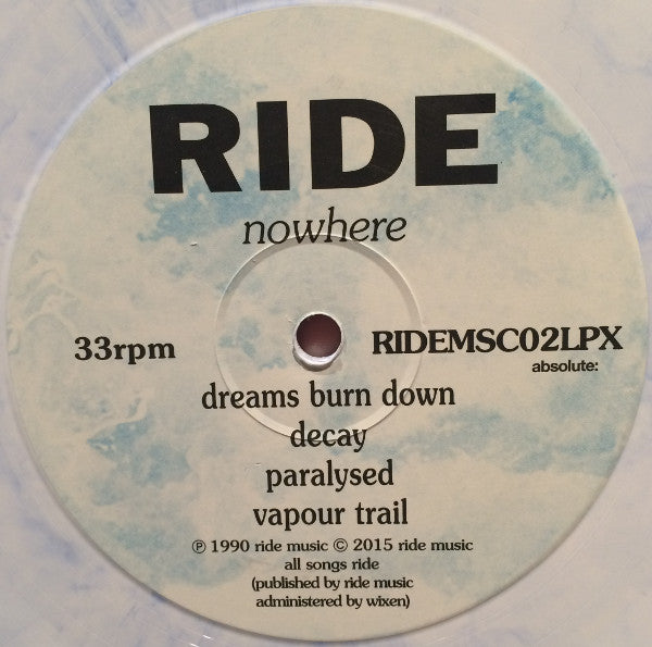 RIDE, Nowhere 25th Anniversary Edition (Ride Music; RIDEMSC02LPX, UK 2016  Reissue, Embossed Gatefold, 2 Inners, Limited Edition of 2000, Blue And 