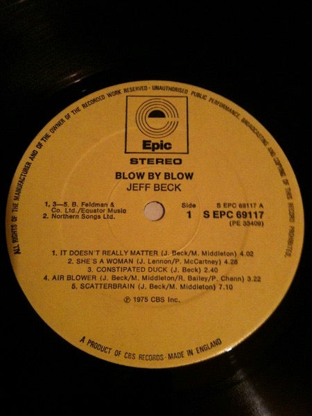 Image of Label Cover of LP - VG/VG - JEFF BECK, Blow By Blow (Epic Yellow; EPC 69117, UK 1975), ,  - 2316061C