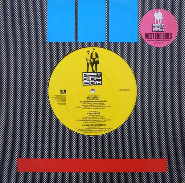 Image of Front Cover of 4544249S: 12" - PET SHOP BOYS, West End Girls (Parlophone; 12RA 6115, UK 1985, 6" Die Cut Hole in Slv & 6" Labels) a few hairlines and light scratches  VG/G+