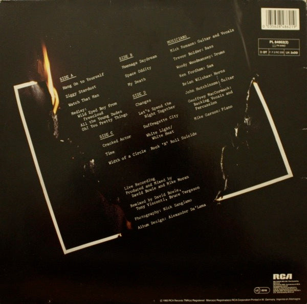 Image of Back Cover of 2xLP - VG/VG+ - DAVID BOWIE, Ziggy Stardust - The Motion Picture (RCA; PL84862, Germany 1983, Gatefold, Track Listing Above GEMA/BIEM Box On Labels), ,  - 3326217E
