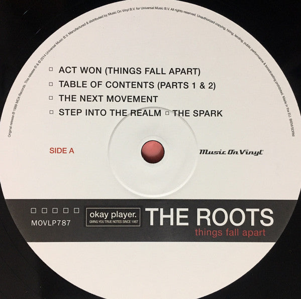 Image of Label Cover of 2xLP - EX/VG+ - THE ROOTS, Things Fall Apart (Music On Vinyl; MOVLP787, Europe 2014 Reissue, Gatefold In Stickered Plastic Sleeve, Insert, 180 Gram Vinyl), Discs would be EX but for a couple of light hairlines from paper inner storage,  - 3626492E