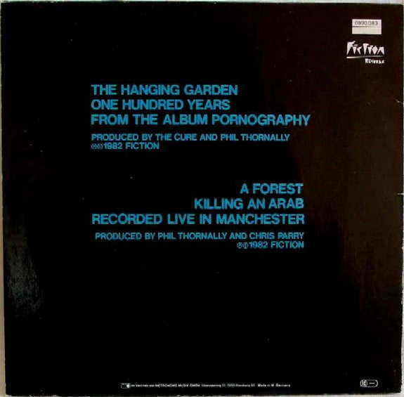 Image of Back Cover of 2x10" - G/G - THE CURE, A Single - Hanging Garden / One Hundred Years / A Forest (Live) / Killing An Arab (Live) (Fiction; 0930.083, Germany 1982), Record is very marked -plays with noise and crackle. Sleeve is mess with rips and old stickers, creases etc.,  - 3326204E