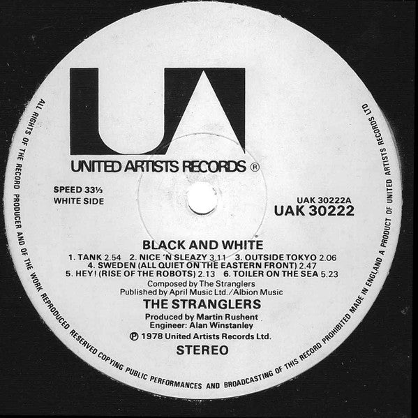 Image of Label Cover of LP - VG/G+ - THE STRANGLERS, Black And White (United Artists Records; UAK 30222, UK 1978, Inner, No Insert, With White Vinyl 7"), 7" is now lilac.,  - 2526139E