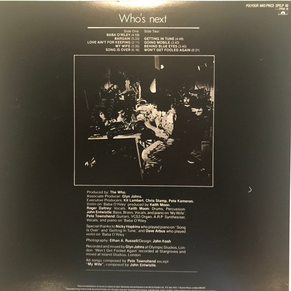 Image of Back Cover of LP - VG/VG+ - THE WHO, Who's Next (Polydor; SPELP 49, UK 1983 Reissue), Edge Wear,  - 2546008S