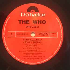 Image of Label Cover of LP - VG/VG+ - THE WHO, Who's Next (Polydor; SPELP 49, UK 1983 Reissue), Edge Wear,  - 2546008S