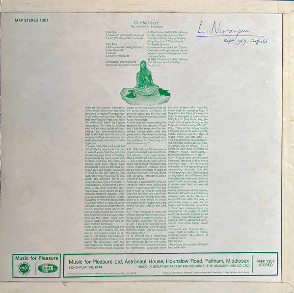 Image of Back Cover of 5124017E: LP - THE INDO-BRITISH ENSEMBLE, Curried Jazz (MFP; 1307, UK 1969, Flipback Sleeve)   VG/VG