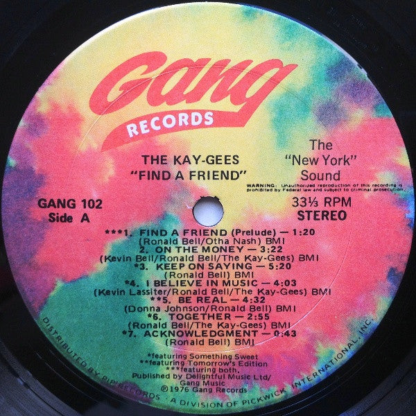 Image of Label Cover of LP - VG/VG+ - KAYGEES, Find a Friend (Gang; 102, US 1976), ,  - 3826025E