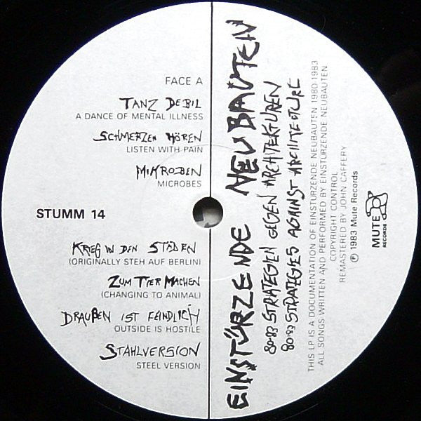 Image of Label Cover of LP - VG/VG - EINST RZENDE NEUBAUTEN, 80-83 Strategien Gegen Architekturen (Mute ; STUMM 14, UK 1980s Reissue), ,  - 3126132E