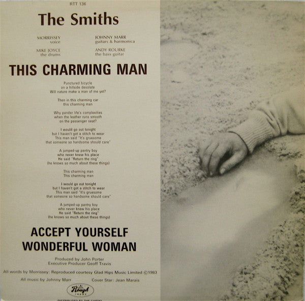 Image of Back Cover of 12" - VG/VG - THE SMITHS, This Charming Man (Rough Trade; RTT 136, UK 1983, Picture Sleeve, No Band Name On Sleeve, First Press. Parody Capitol Dome Rough Trade Logos, "Timtom" In B-Side Run Out Only), Light marks, edge wear,  - 3446186S