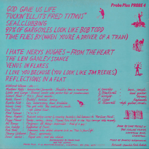 Image of Back Cover of LP - VG/VG - HALF MAN HALF BISCUIT, Back In The D.H.S.S. (Probe Plus; PROBE 4, UK 1985), Mostly hairlines. One nasty looking mark across side 2 not affecting play. Small tear in top edge of sleeve. ,  - 3826339E