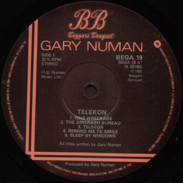 Image of Label Cover of 4644372S: LP - GARY NUMAN , Telekon (Beggars Banquet ; BEGA 19, UK 1980, Inner, NO 7''.) Strong VG+  VG+/VG+