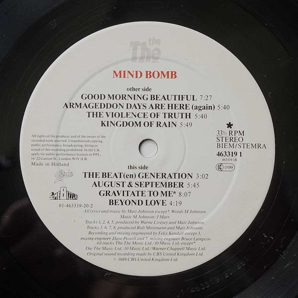 Image of Label Cover of LP - VG/VG - THE THE, Mind Bomb (Epic; 463319 1, Europe 1989, Inner, No Poster), Strong VG Throughout,  - 2516391C