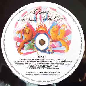 Image of Label Cover of LP - VG+/VG - QUEEN, A Night At The Opera (Virgin EMI; 00602547202697, Europe 2015 Reissue, Gatefold, Inner, 180 Gram Vinyl, Half Speed Mastered), ,  - 3126245E