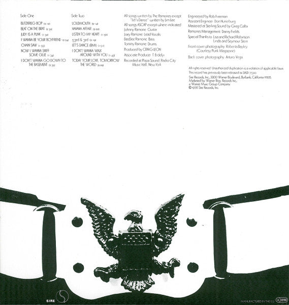 Image of Back Cover of LP - VG/G - RAMONES, Ramones (Rhino; 8122 79766 7 , Europe 2011 Reissue, Inner, 180 Gram Vinyl), Very marked - looks awful but plays surprisingly well.,  - 4126220E