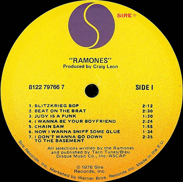 Image of Label Cover of LP - VG/G - RAMONES, Ramones (Rhino; 8122 79766 7 , Europe 2011 Reissue, Inner, 180 Gram Vinyl), Very marked - looks awful but plays surprisingly well.,  - 4126220E