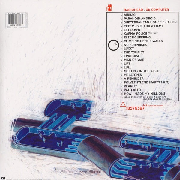 Image of Back Cover of 3xLP - VG+/VG+ - RADIOHEAD, OK Computer OKNOTOK 1997 - 2017 (XL; XLLP868, Europe 2017 Reissue, Triple Gatefold, 3 Inners, 180 Gram Vinyl), ,  - 3626509E