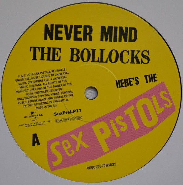 Image of Label Cover of LP - EX/EX - SEX PISTOLS, Never Mind The Bollocks (UMC; SEXPISLP77, UK 2014 Reissue), Opened Instore, Still In Shrinkwrap,  - 2826098E