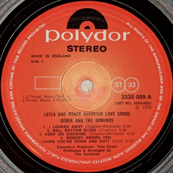 Image of Label Cover of 2xLP - VG/G+ - DEREK AND THE DOMINOS (ERIC CLAPTON), Layla And Other Assorted Love Songs (Polydor; 2625 005, UK 1970, Unlaminated Gatefold, 'Side 1' etc. on left side of labels. ), Light marks and hairlines. ,  - 2716376C