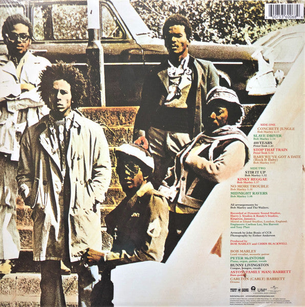 Image of Back Cover of LP - NEW/NEW - BOB MARLEY AND THE WAILERS, Catch A Fire (Island; 5360068, Europe 2015 Reissue), , It is nearly impossible to imagine a time when reggae was not part of the cultural currency. Though Bob Marley and the Wailers cannot be said to have invented the style, they certainly brought it to the world stage, and this album was the torch that lit the way. 'Catch A Fire 'hit with the force of a revelation when it was released in 1973, and though Chris Blackwell tailored its sound wi
