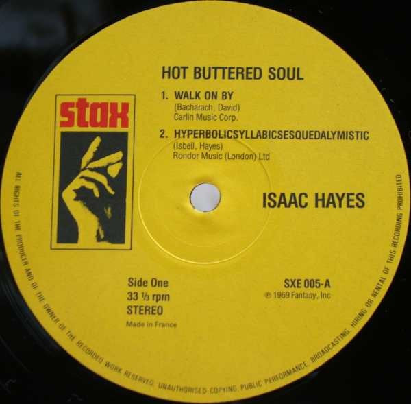 Image of Label Cover of LP - VG/VG+ - ISAAC HAYES, Hot Buttered Soul (Stax; SXE 005, UK 1990 Reissue, Picture Sleeve), Record is in great condition, sleeve has slight fraying at the top edge.,  - 3846035S