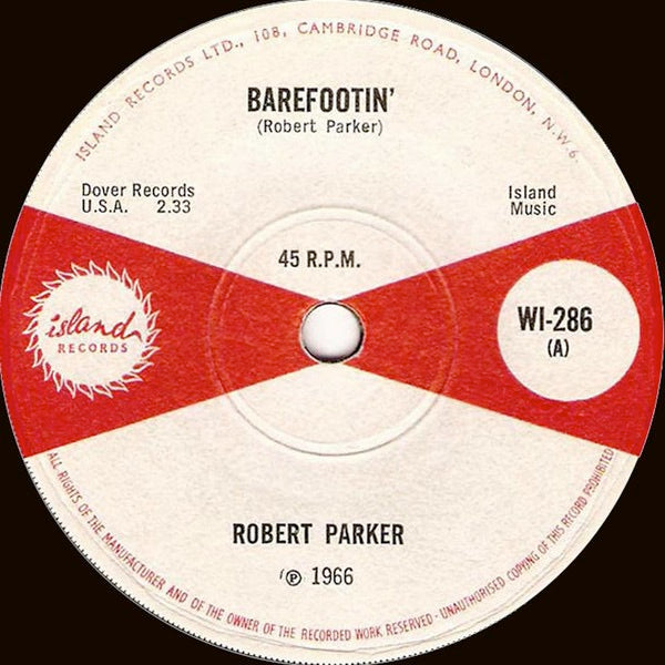 Image of Front Cover of 7" - /G+ - ROBERT PARKER, Barefootin' / Let's Go Baby (Island; WI-286, UK 1966, Solid Centre), Writing on labels in marker pen; some light staining too,  - 1516454C