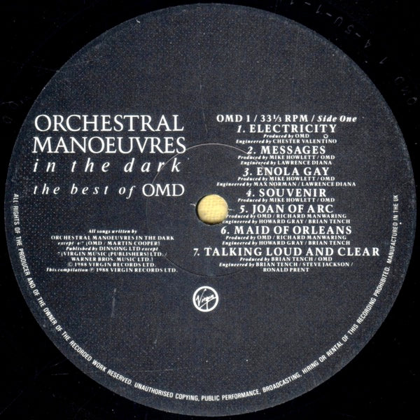 Image of Label Cover of LP - VG/VG+ - ORCHESTRAL MANOEUVRES IN THE DARK, The Best Of OMD (Virgin; OMD 1, UK 1988, Gatefold), edge wear, cover scuffed,  - 3446059S