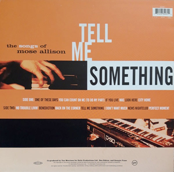 Image of Back Cover of 4914095C: LP - VAN MORRISON, Tell Me Something - The Songs Of Mose Allison (Verve Records ; 533 203-1, Europe 1996, Inner)   VG+/VG+