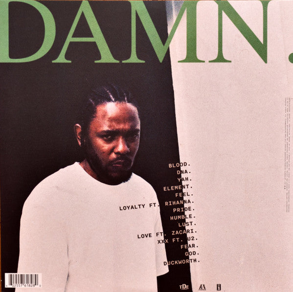 Image of Back Cover of 2xLP - VG+/VG+ - KENDRICK LAMAR, Damn (Polydor ; 5761828, Europe 2017, Gatefold), , Featuring collaborations with Rihanna and U2 plus production credits including long-term collaborators Sounwave and DJ Dahi, as well as cuts with James Blake, BADBADNOTGOOD, Mike WiLL Made-It, Alchemist, Terrace Martin, Cardo and 9th Wonder, DAMN. is shaping up to be an album that will carry on Kendrick s cultural and musical relevance alongside previous releases, which includes 2015 s #1 album  To Pim