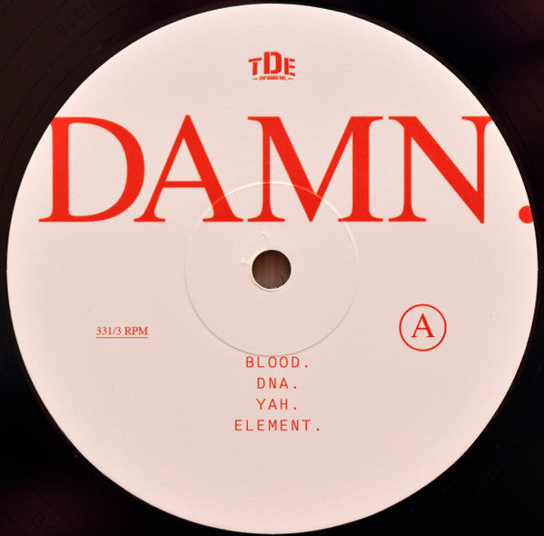 Image of Label Cover of 2xLP - VG+/VG+ - KENDRICK LAMAR, Damn (Polydor ; 5761828, Europe 2017, Gatefold), , Featuring collaborations with Rihanna and U2 plus production credits including long-term collaborators Sounwave and DJ Dahi, as well as cuts with James Blake, BADBADNOTGOOD, Mike WiLL Made-It, Alchemist, Terrace Martin, Cardo and 9th Wonder, DAMN. is shaping up to be an album that will carry on Kendrick s cultural and musical relevance alongside previous releases, which includes 2015 s #1 album  To Pi