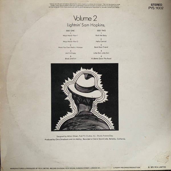 Image of Back Cover of LP - VG/VG - LIGHTNIN' HOPKINS, Lightnin' Volume 2 (Poppy; PYS 11002, UK 1970, Laminated Front Sleeve), ,  - 4226213E
