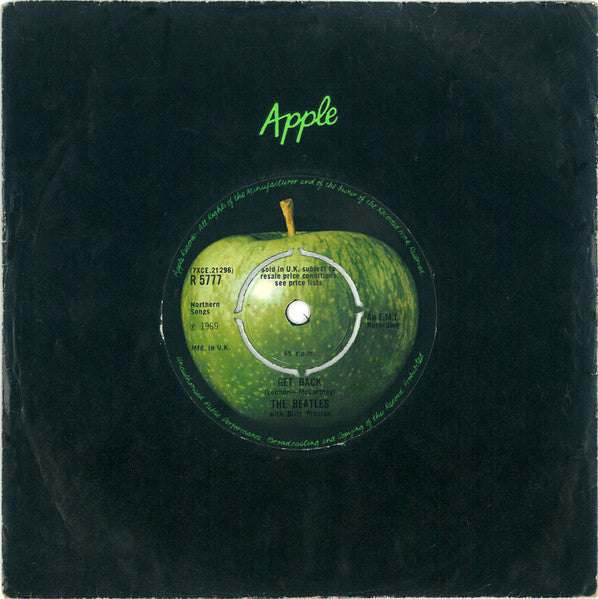 Image of Label Cover of 5024206E: 7" - THE BEATLES, Get Back / Don't Let Me Down (Apple; R 5777, UK 1969, Company Sleeve, First Press, No NCB Credit On Label, Push-Out Centre) Damage To Sleeve Opening, Sleeve Creased  G+/VG+