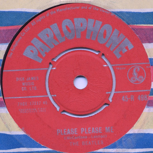 Image of Front Cover of 7" - VG+/G+ - THE BEATLES, Please Please Me / Ask Me Why (Parlophone Silver / Red; 45-R 4983, UK 1963, Company Sleeve, First Pressing, MPT Tax Code, No Made In Gt Britain), InitialsWritten On Label,  - 1026057E