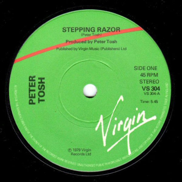 Image of Label Cover of 7" - VG/VG+ - PETER  TOSH, Stepping Razor / Legalize It (Virgin; VS 304, UK 1979, Picture Sleeve, Solid Centre), Light wear on pic sleeve.,  - 3656066S