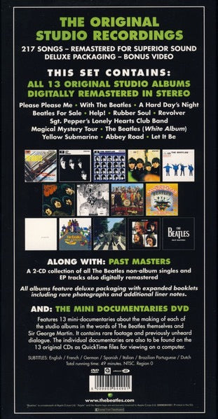 Image of Back Cover of 16xCD - VG/VG - THE BEATLES, The Beatles (Apple Records; 5099969944901, Europe 2009, Box Set With Card Outer, Stereo. With DVD), Light marks on discs but play fine. Slipcase has some wear. There is mild general wear to the cases but overall it's a reasonable copy,  - 2236115E