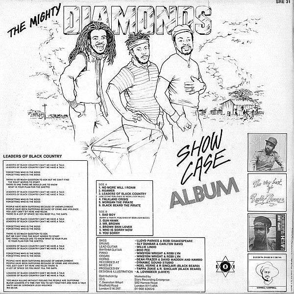 Image of Back Cover of LP - VG/VG+ - THE MIGHTY DIAMONDS, Leaders Of Black Countrys - Showcase (Mobiliser Music; SRE 31, UK 1983), Signature on sleeve. WOL in marker pen. A couple faint hairlines.,  - 4226060E