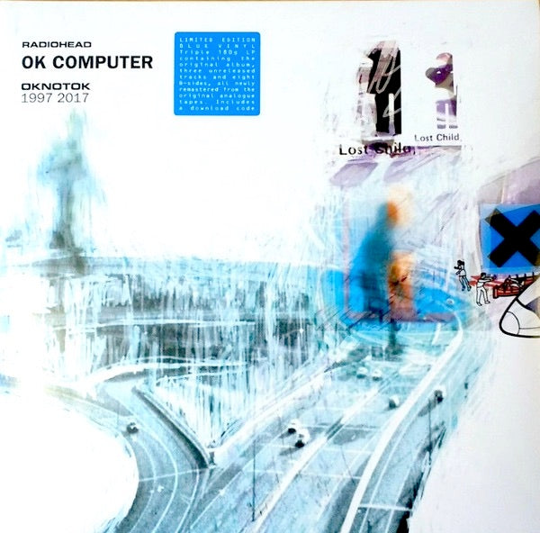 Image of Front Cover of 3xLP - VG+/VG+ - RADIOHEAD, OK Computer OKNOTOK 1997 - 2017 (XL; XLLP868X, UK 2017 Reissue, Gatefold, 3 Inners, Limited 180 Gram Blue Opaque Vinyl), ,  - 0816028C