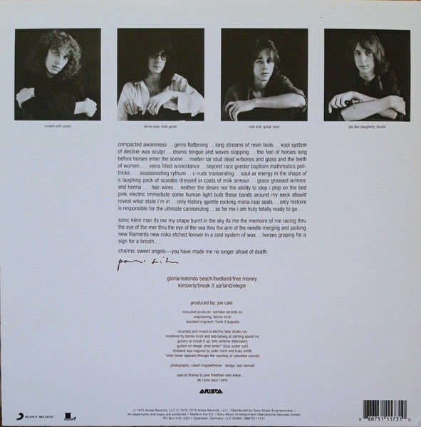 Image of Back Cover of LP - EX/EX - PATTI SMITH, Horses (Legacy; 88875111731, Europe 2015 Reissue, 180 Gram Vinyl), Still In Opened Shrinkwrap,  - 2826097E