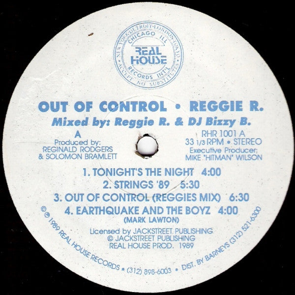 Image of Label Cover of 12" - VG/VG+ - REGGIE R, Out Of Control (Real House Records; RHR 1001, US 1989, Picture Sleeve), ,  - 2146304S