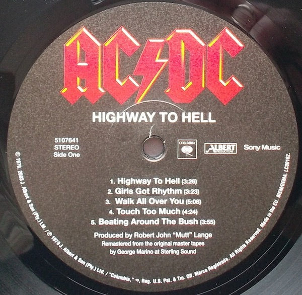 Image of Label Cover of LP - VG+/VG - AC/DC, Highway To Hell (Sony; 5107641, Europe 2009 Reissue, Inner), Light hairlines only. ,  - 1716436C