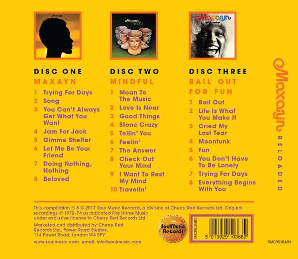 Image of Back Cover of 3xCD - EX/EX - MAXAYN, Reloaded - The Complete Recordings 1972-1974  (SoulMusic; SMCR5164BX, UK 2017, Box Set, Booklet), ,  - 2416108C