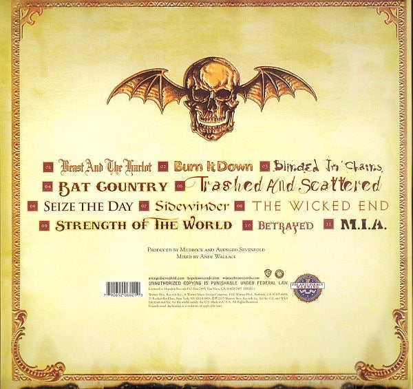 Image of Back Cover of 5214303C: 2xLP - AVENGED SEVENFOLD, City of Evil (Hopeless; HR682-1, US 2005, Gatefold, Black Vinyl)   VG/VG+