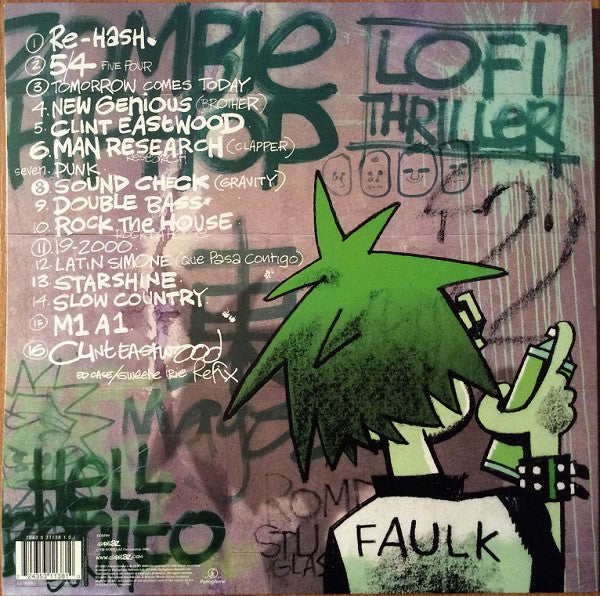 Image of Back Cover of 2xLP - NEW/NEW - GORILLAZ, Gorillaz (Parlophone; 7243 5 31138 1 0, Europe 2015 Reissue, Gatefold, 2 Inners, Parlophone Rim Text, Made In The Neatherlands Sleeve.), , Gorillaz's self-titled debut album is a genre-defying classic that showcases the band's ability to blend elements of alternative rock, trip hop, and electronic music into a cohesive and captivating sound. From the melancholy "Tomorrow Comes Today" to the hip-hop influenced "Clint Eastwood," the album is a musical journey 